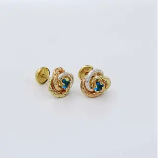 Aretes 3 Aros Entrelazados Liso Azul Turqueza