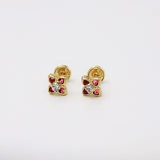 Aretes Flor Corazon Rosa