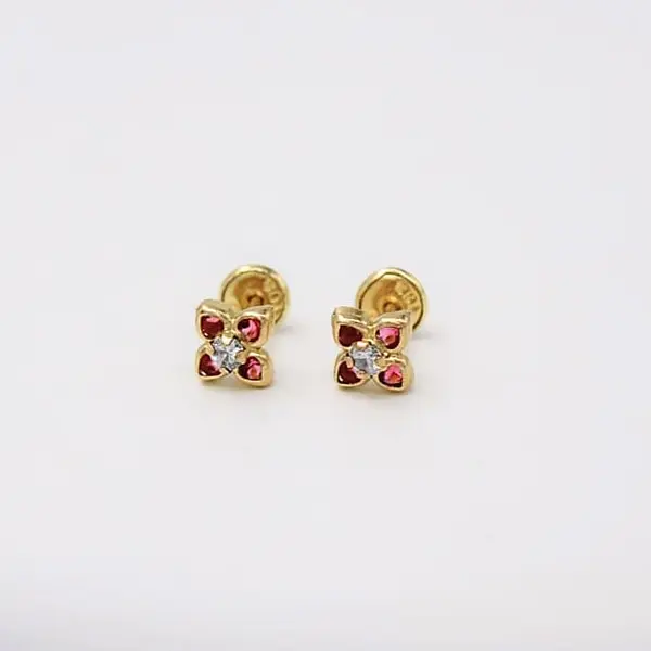 Aretes Flor Corazon Rosa