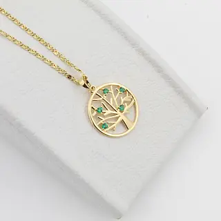 Dije Arbol De Vida Circon Verde Color Esmeralda