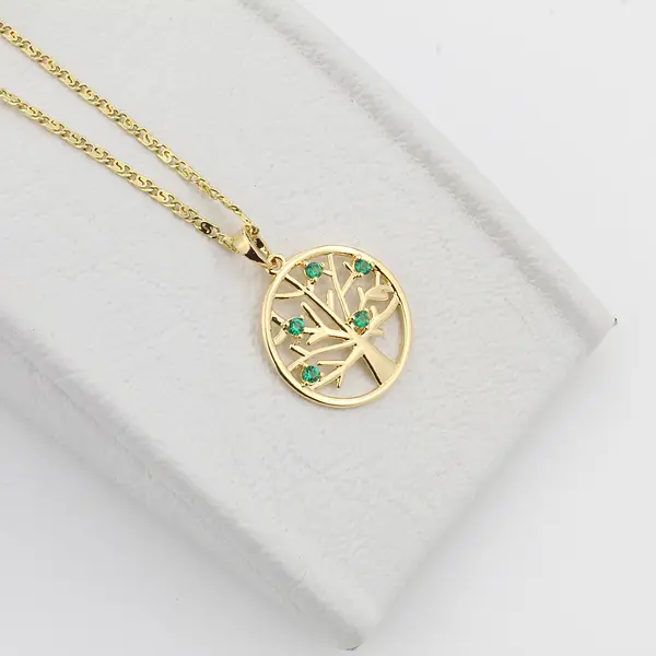 Dije Arbol De Vida Circon Verde Color Esmeralda