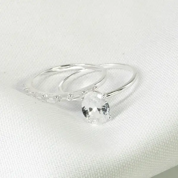 Duo De Anillos Circon Y Baguette