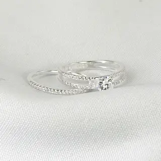 Duo De Anillos Solitario 2 Bandas Y Circones