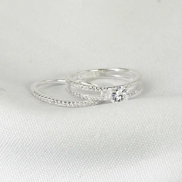Duo De Anillos Solitario 2 Bandas Y Circones